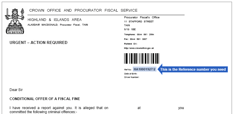 Example of Procurator Fiscal Fine