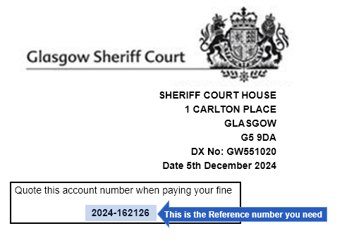 Example of 10 Digit Fine Account Reference Number