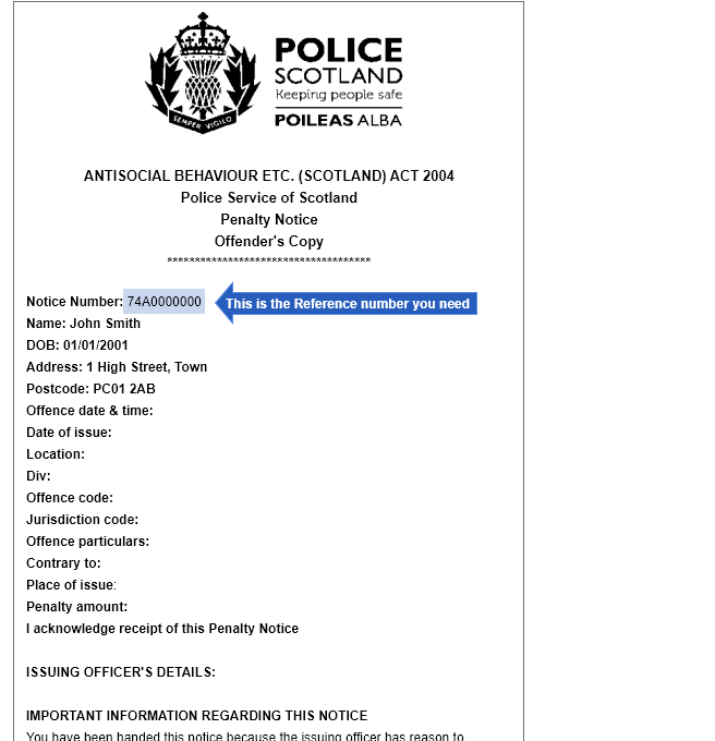Example of Police Ticket