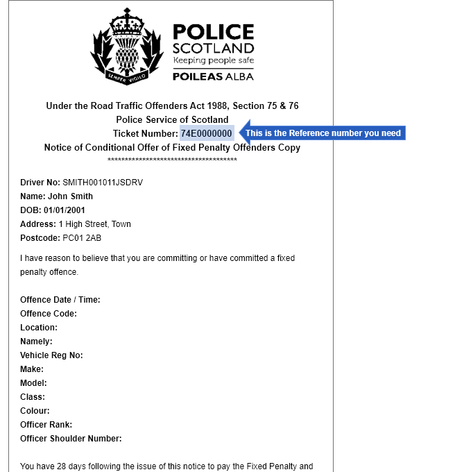 Example of Police Ticket